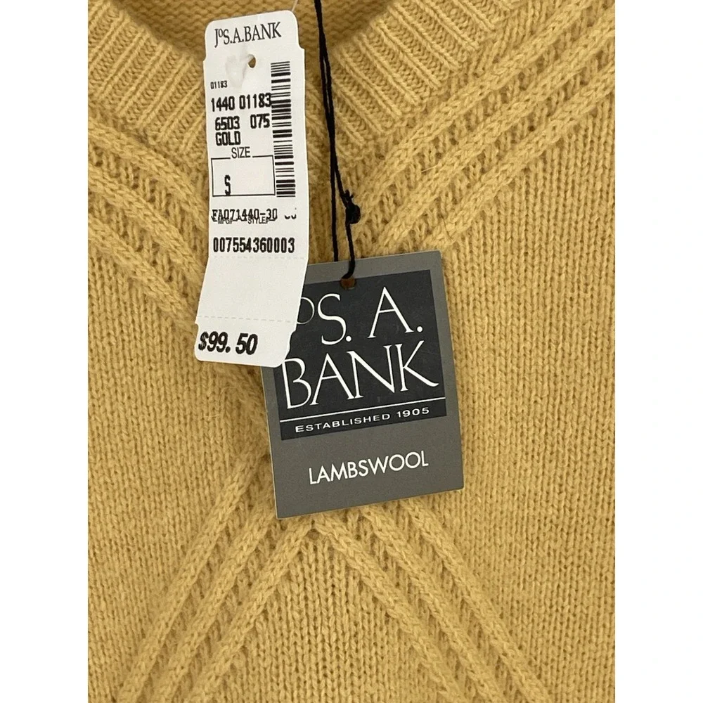 NWT Jos A Banks Mens Small‎ Lambs Wool Sweater Gold V-Neck $99